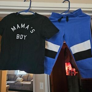 The Children's Place Black 'Mama's Boy' Tee with Blue Colorblock Joggers